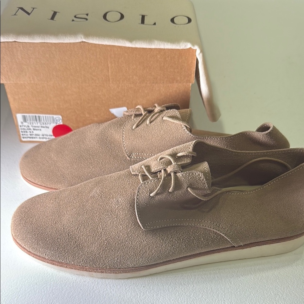 Nisolo Men's Travel Derby Stone Suede Shoes